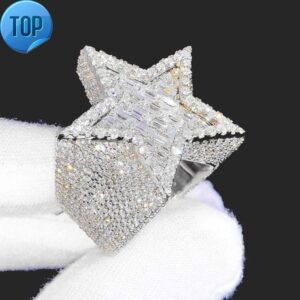 Factory Custom Luxury Hiphop Jewelry 925 Silver VVS Moissanite Diamond Hip Hop star Ring Iced Out Letter Ring Men