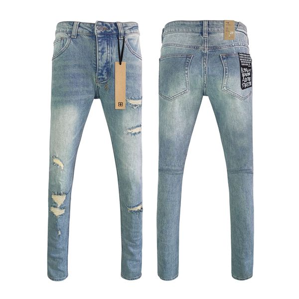 Cross Jeans American Women Men High Street Paint Hole Trend Low Rise Skinny Pants Pleated Ripped Letter Jeans