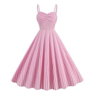 022-A pink striped dress for women only.
