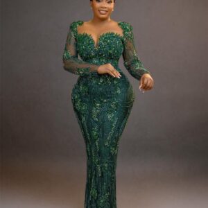 2024 Aso Ebi Dark Green Mermaid Prom Dress Crystals Beaded Lace Evening Formal Party Second Reception 50th Birthday Engagement Gowns Dresses Robe De Soiree ZJ320