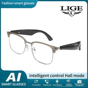 LIGE Polarized Bwireless call sunglasses sports smart glasses, built-in microphone and open music speaker, Al intelligent WirelessTranslation Glasses