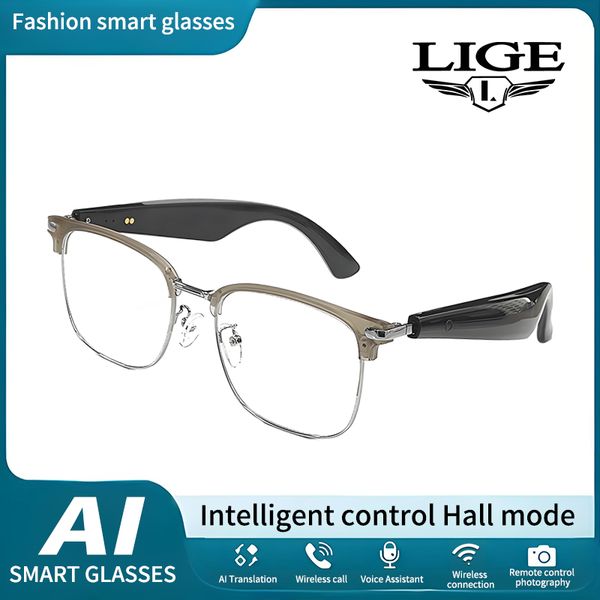 LIGE Polarized Bwireless call sunglasses sports smart glasses, built-in microphone and open music speaker, Al intelligent WirelessTranslation Glasses