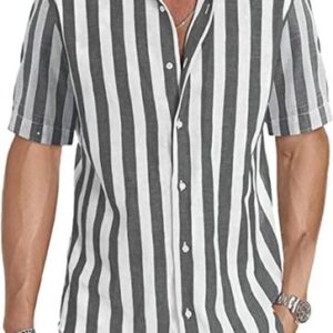 Men's Casual Shirts Men Patchwork Stripe Tops Fashion Well Fitting Comfortable Contrast Color Laepl Button