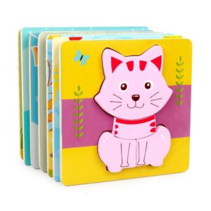 3D Puzzle Cartoon Animals Wooden Block Learning Cognition Intelligence Game Colorful Baby Toys 10 Pcs Wholesale