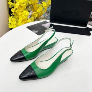 Brand Name Womens Drilled buckle color-blocked sheepskin pointed-toe lace-up wedge heel backless sandals Sizes 35-41