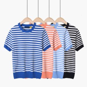 Womens Designer Knit T Shirt Slim Fit Short Sleeve Knitwear Asian Size Fashion Daily Wear Elegant Spring Soft Lightweight Casual Top