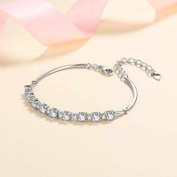 S925 Silver Bracelet for Women with D-Color Moissanite Stones, Elegant Channel Set Design for a Timeless Look