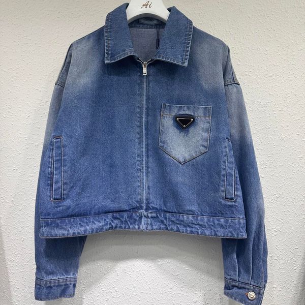 denim jacket women designer coat 2024FW new style brand jackets triangle metal outwear luxury short jacket for woman slim fit top