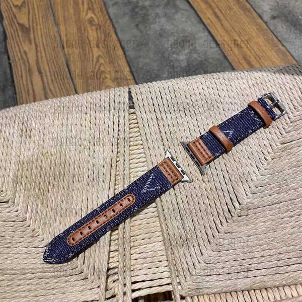 designer Straps For Apple Watch SE 1 2 3 4 5 6 s Letter Leather V Strap Classic Denim ing Smart Iwatch 38 40 42 44MM 21120614XS GKQV