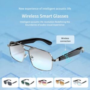 LIGE Smart glasses, adaptive photochromic lenses with light, open ear speakers and microphones Automatic on/off Outdoor sports glasses Music control