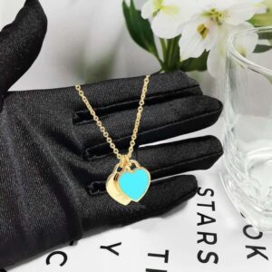 jewlery designer Necklaces Shape Pendant Necklace Designer Jewlery Woman Dia Jewelrys double hearts chain Pink Blue Red enamel heart