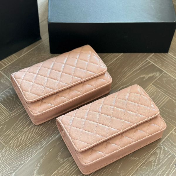 Ladies Designer Wallet Caviar Leather Mini Flap Bag Gold/Silver Metal Hardware Woven Chain 20x13cm Diamond Lattice Card Holders Shoulder Clutch Handbag Sacoche