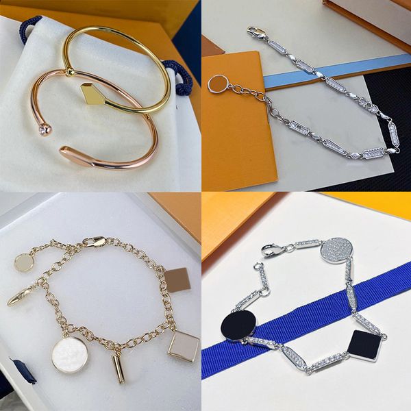 Fashion 18 Style Bracelets Women Bangle Wristband Cuff Chain Designer Letter Jewelry Crystal 18K Gold Plated Stainless steel Wedding Lovers Gift Bracelet