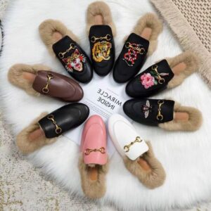women slippers Fur slides sandals winter mules leather sandal Princetowns slipper Loafers Mules classic Flat Dress shoes