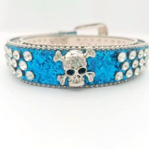 Casually Chic Silver Metal Waist Belt Featuring Rhinestones, Crystals, and a Unique Skull Motif