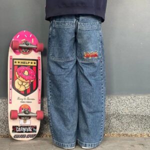 Skateboarding Sports Pants JNCO Mens Y2k Skateboard Hip Hop Sports Baggy Low Rise Cargo Black Jeans Haruku Straight Pants Streetwear 240228