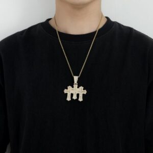 Hip-hop Cross Pendant – Fashion Copper Set with Zirconia – Triple-Part Cross Hip-Hop Jewelry for Layered Wearing