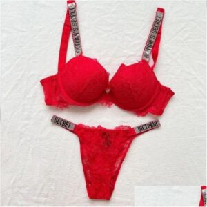 Bras Sets Vs Push Up Bra Set Lace And Panty Sexy Womens Embroidery Deep V gerie Good Quality Pretty Underwear Drop Delivery Appare Dhlku