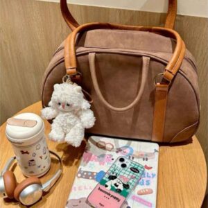 Korean version of street trend niche design Maillard retro Boston bag women's new large capacity portable bowling bag niche versatile bag