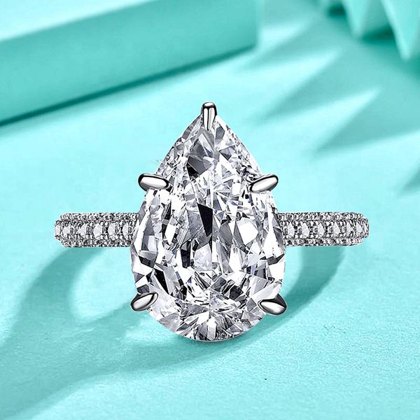 925 Sterling Silver Teardrop Shape Zirconia Ring for Women, Bold Statement Solitaire Diamond Ring, White Gold 5-Prong Engagement Jewelry