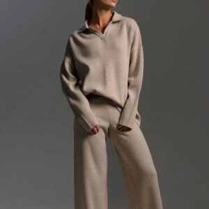 Yoga Outft Suits Women Hoodie Two Piece Set Autumn Winter Neck Knitted Pullover Wide Leg Pants Jogger Suit Gym Tracksuit Sportswear High Waisted Sweatpants