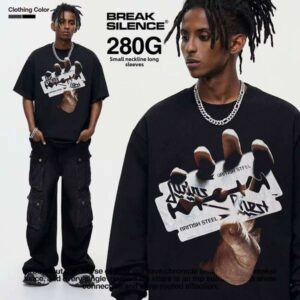 Judas Priest Short Sleeve T-Shirt Pure Cotton Cross-Cultural Print Rock Band Fashion Solid Pattern Knitted Fabric Oversized