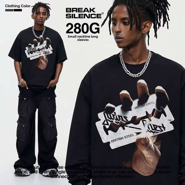 Judas Priest Short Sleeve T-Shirt Pure Cotton Cross-Cultural Print Rock Band Fashion Solid Pattern Knitted Fabric Oversized