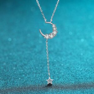 925 Sterling Silver Moissanite Star and Moon Pendant Necklace for Women Trendy Ins Style Layered Jewelry Affordable Luxury Direct from Factory