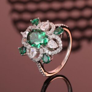 925 Sterling Silver Vintage-Inspired Emerald Ring with Waterdrop Shape and Full Diamond Inlay, Elegant Design for Women, In-Stock and Ready to Ship