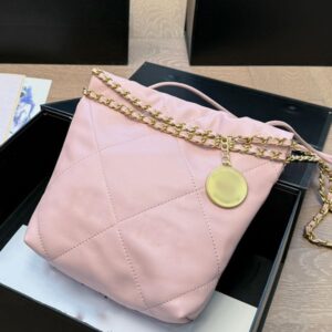 22 Mini Garbage Bag Designer Womens Shoulder Bag Leather Rib Check Gold Hardware Metal Letter Coin Charm Matelasse Chain Hand Crossbody Bag Makeup Sacoche Purse 20cm