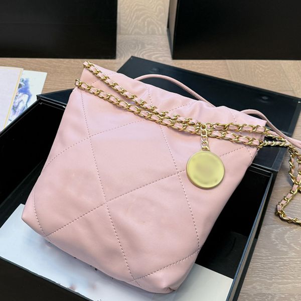 22 Mini Garbage Bag Designer Womens Shoulder Bag Leather Rib Check Gold Hardware Metal Letter Coin Charm Matelasse Chain Hand Crossbody Bag Makeup Sacoche Purse 20cm