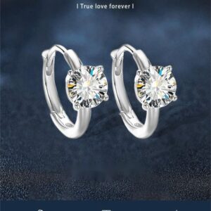 Chic Minimalist Design of S925 Pure Silver Ring-Shaped Earring Set With Genuine Moissanite