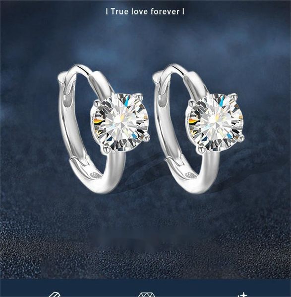 Chic Minimalist Design of S925 Pure Silver Ring-Shaped Earring Set With Genuine Moissanite