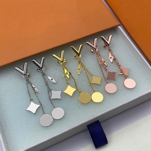 18K Designer Earrings Womens Necklace Luxury stud Letter Flower Pendant Stainless Steel Fashion Jewelry Girl Engagement Party Gift