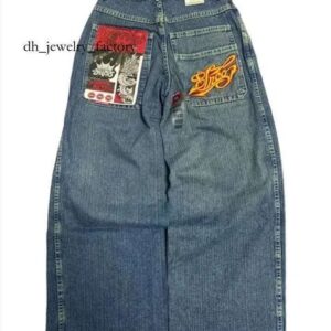 Y2K Harajuku Hip Hop bet Embroidered Vintage Bagged Jeans Denim Pants Mens Gothic High Waist Wide Trousers 4ce