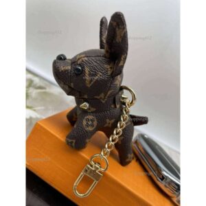 Designer Cartoon Animal Small Dog Creative Chain Key Ring PU Leather Letter Pattern Car Keychain Jewelry Gifts Accessories 9CM