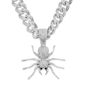 Full diamond three-dimensional big spider pendant necklace – Hip-hop dance diamond-studded Cuban chain men's accessory pendant