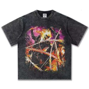 Clothing Manufacturer Summer Washed Short Sleeve 100% Cotton Printed 300g Black Men's T-Shirt