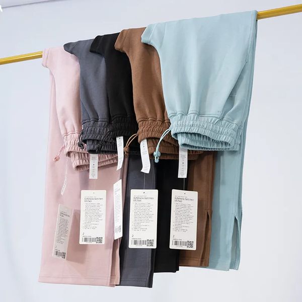 Split hem Long Pants Softstreme Ladies High Waist Soft Fabric Straight Jogger Trousers Shows Legs Yoga Fiess