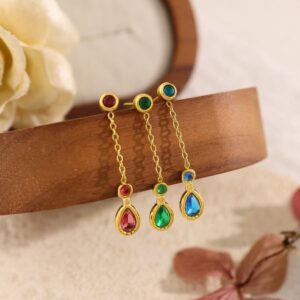 Light Luxury Titanium Steel Water Drop Earrings with Zircon Pendant, Long Dangle Earrings for Women, Simple and Elegant Style