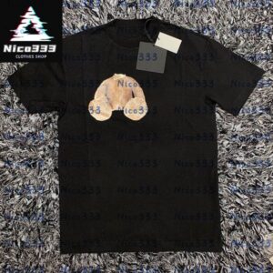 25ss Cartoon bear tshirt letters printed cotton round neck loose versatile men and women casual short sleeve