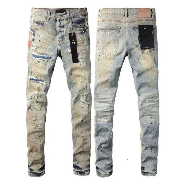 Purples Men's Jeans American Street Unisex Couples Trendy Straight Leg Trousers Retro Style Ripped Patch Skinny Denim Pants