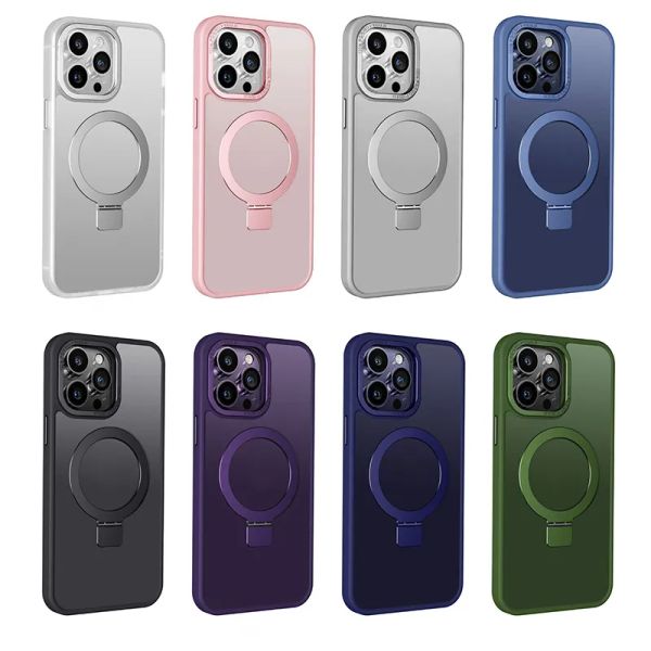 IPhone 15 14 Pro Max magnetic matte phone case for Apple 13 12 Samsung Galaxy S23 ultra semi transparent stand, compatible with Magsafe wireless charger