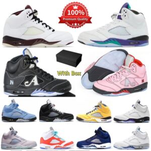 Designer Basketball Shoes 5 5s Sports Sneakers With Box Men Women Racer Blue Arctic Pink Fire Red Wolf Grey Sail Lucky Green Black Cat Leather Fashion Trainers
