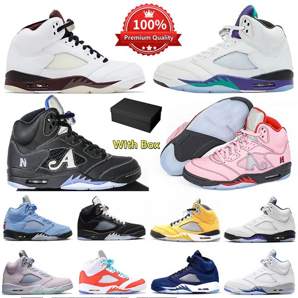 Designer Basketball Shoes 5 5s Sports Sneakers With Box Men Women Racer Blue Arctic Pink Fire Red Wolf Grey Sail Lucky Green Black Cat Leather Fashion Trainers