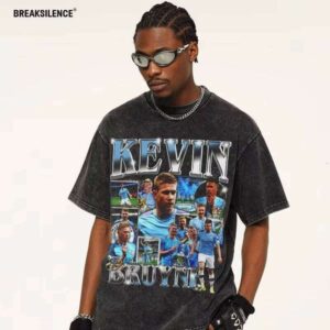 2025 De Bruyne Hip-Hop T-Shirt Small Neck Oversized Heavy Wash Direct Print Short Sleeve American Football Knit