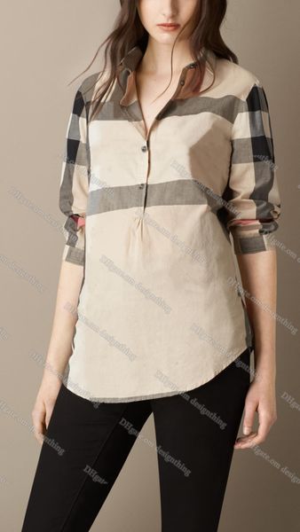 Ladies Fashion Shirts Plaid Striped Short Sleeve Blouses Button Down Tops for Office Casual Wear Designer Style Asian Size Elegant Look