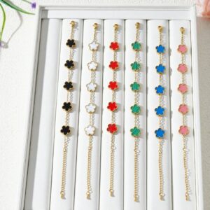 Hot Sell Clover Petal Bracelet For Men and Women jewelry Leaf Bracelets 18K Gold Plate Agate Diamond Fashion Charm Chain Wedding Bracelet Gift Party