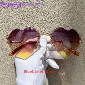 Heart Shaped Sunglasses Dia Cut Wire C Y2K Designer Rimless Carter Sun Glasses Mens Cool Decoration 828 Gold