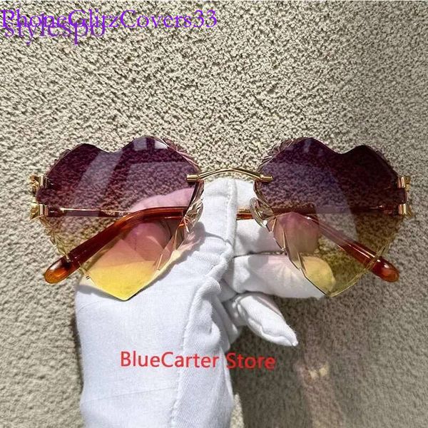 Heart Shaped Sunglasses Dia Cut Wire C Y2K Designer Rimless Carter Sun Glasses Mens Cool Decoration 828 Gold